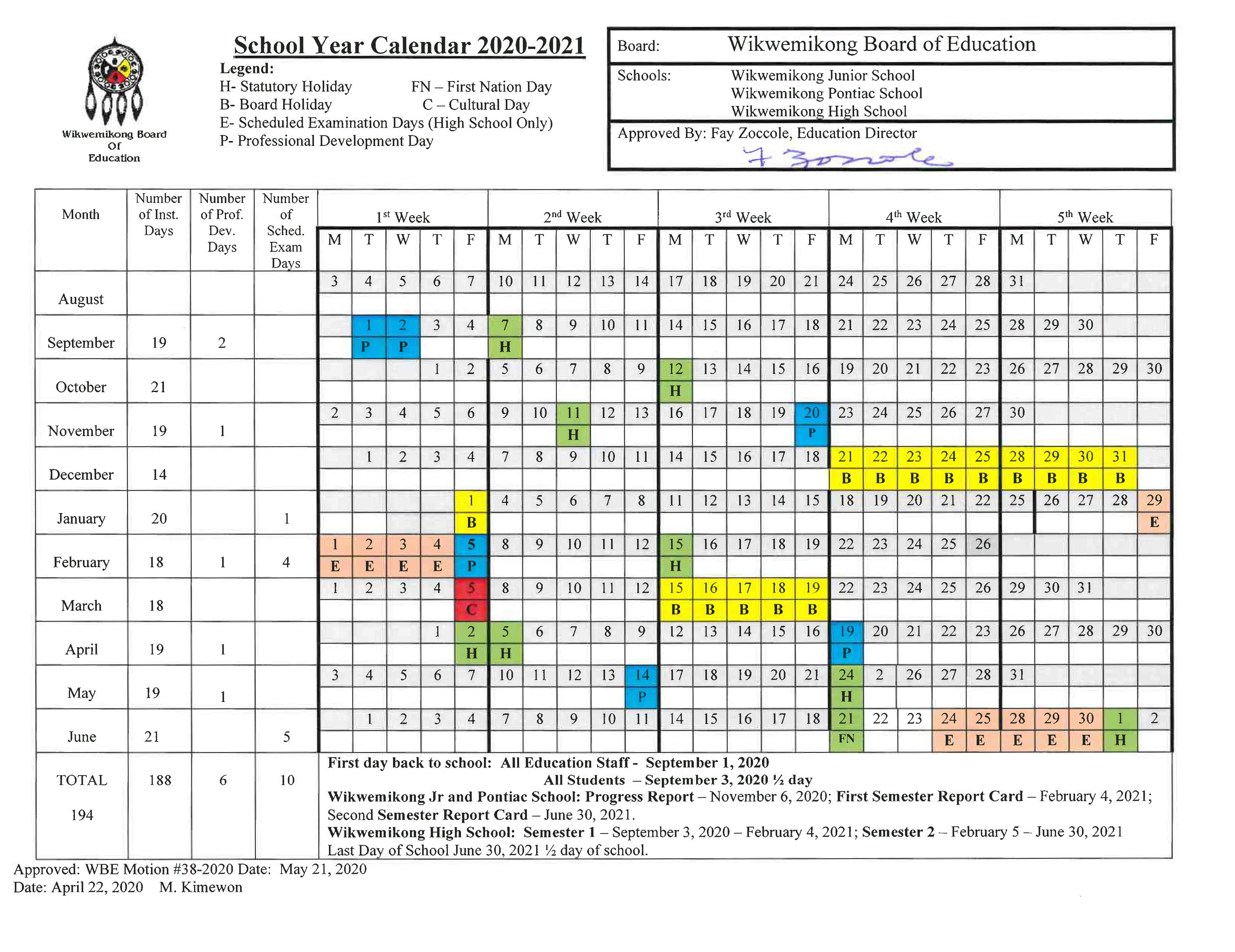 2020-2021 School Year Calendar